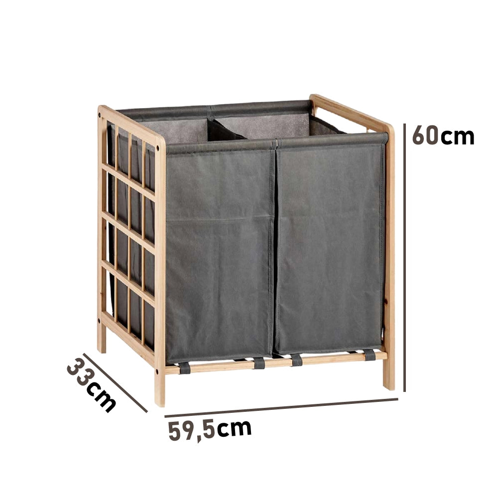 Cesto Porta Biancheria Doppio Legno Naturale e Stoffa Capacità 60lt Colore Grigio