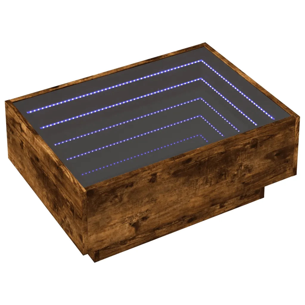 Tavolino Salotto con LED Rovere Fumo 70x50x30 cm Multistrato 847515