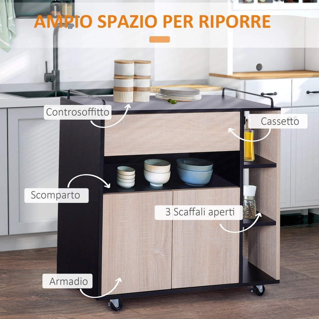 Tavolino da Caffe Multiuso con Ruote e Cassetto ¨C Zephmum ¨C Legno Rovere 76.5x40x82cm