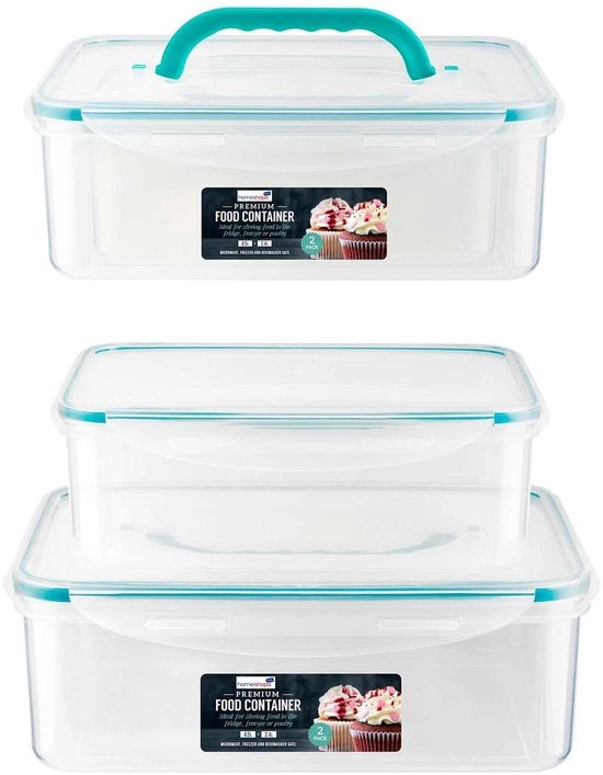 Set di contenitori a prova d'aria per alimenti premium, 2 grandi contenitori con maniglia, riutilizzabili e con coperchio, impermeabili, BPA-free, lavastoviglie, congelatore.