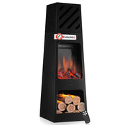 KAMINIO Caminetto elettrico da giardino KAI XL - Stufa de terrazzo  elettrico con riscaldamento, effetto fiamma 3D, luce ambiente a LED, scomparto de legno, telecomando - X-Large, Nero