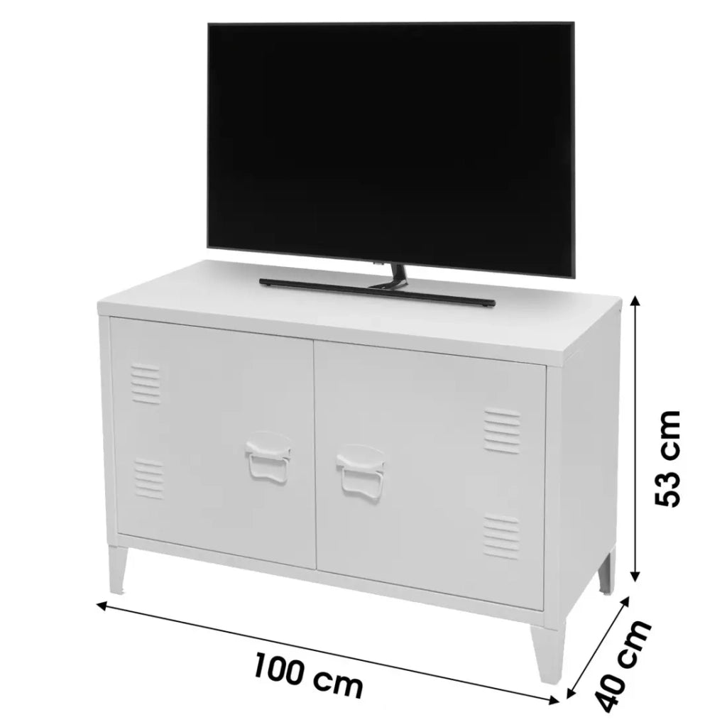 Mobile TV in stile industriale con 2 porte in metallo - Dimensioni 100x40x53 cm, colore bianco