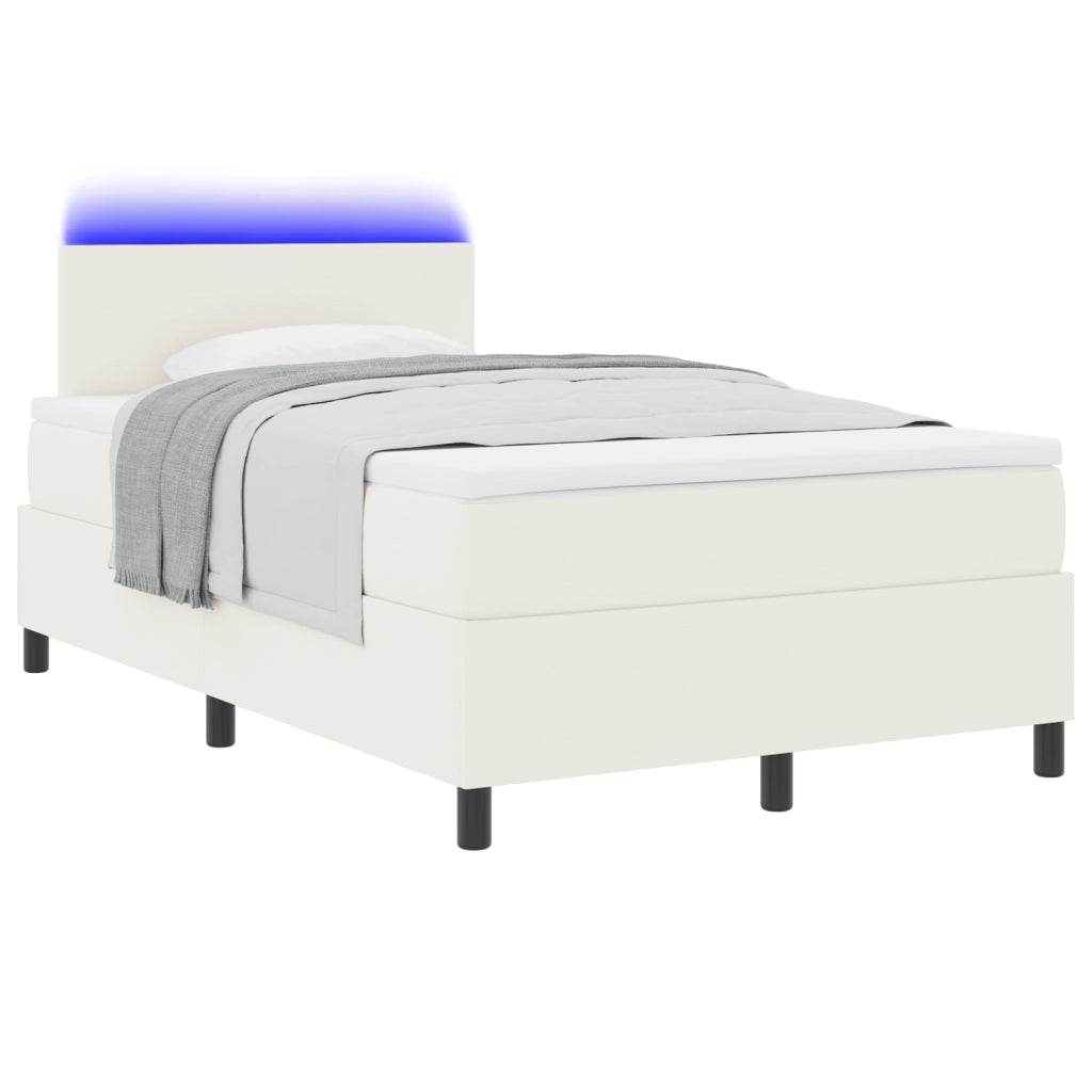 Letto con Box Spring con Materasso & Luce LED Crema Piccolo Matrimoniale Tessuto Corduroy
