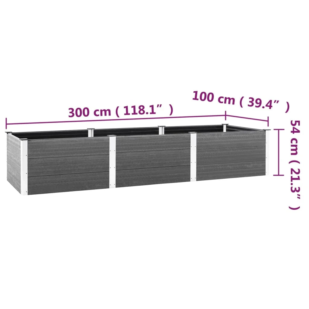 Fioriera rialzata per piante fiori patio giardino 300 x 100 x 54 cm WPC grigio 02_0039427