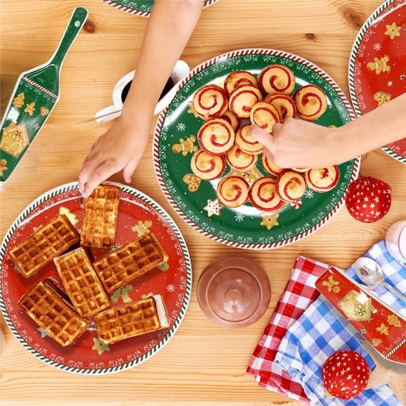 MA MAISON PIATTO DA PORTATA CON PALETTA 26 CM ROSSO O VERDE STILE NATALIZIO COOKIES ASSORTITO