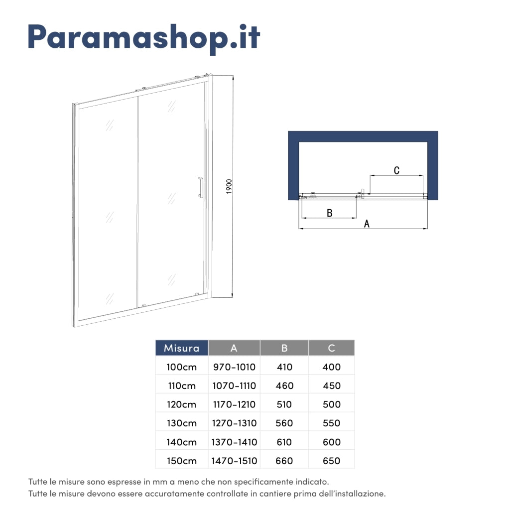 Porta doccia 110 cm scorrevole profili nero opaco vetro 6mm trasparente h190 | Sicily
