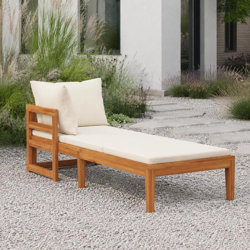 Sun Lounger With 1 Armrest, Cream White, Solid Acacia Wood