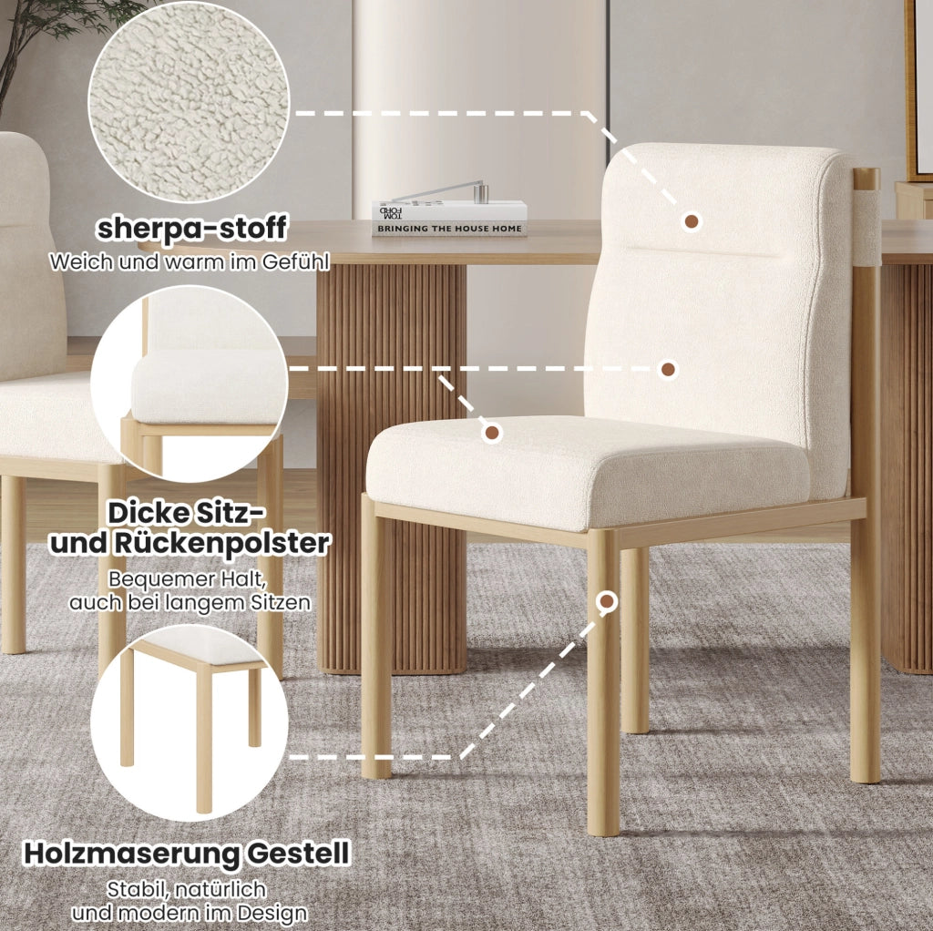 Set di 2 sedie da pranzo in Sherpa beige con struttura in metallo; design moderno