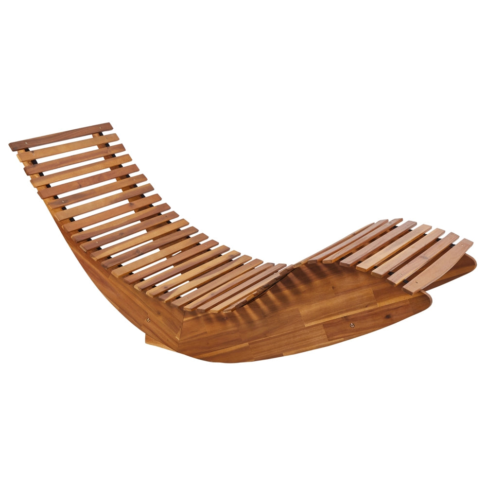 Lettino prendisole in legno di acacia chiaro design a dondolo lettino da giardino a forma curva