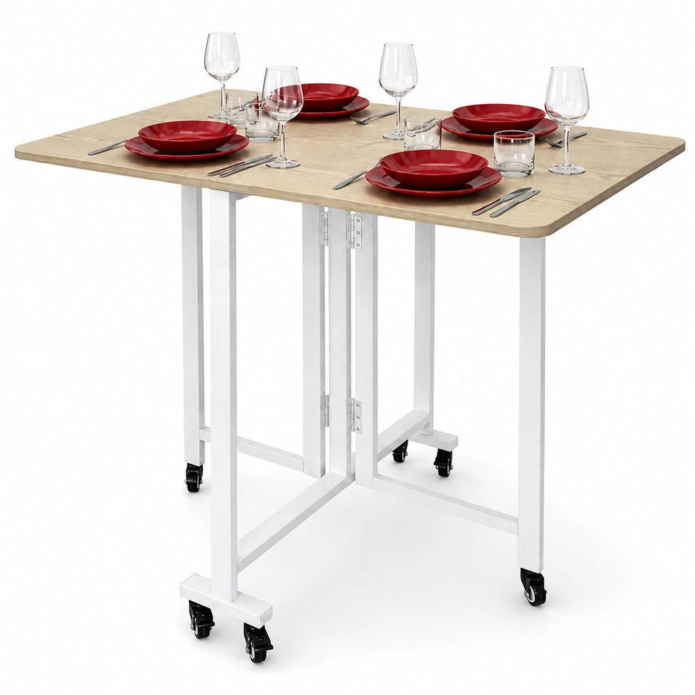Tavolo Pieghevole da Pranzo Scrivania Multiuso con Ruote Quercia 120x80x75cm