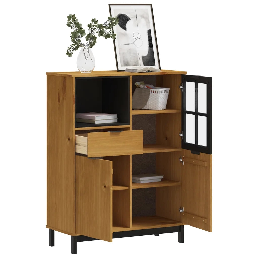 Credenza | Madia | Buffet da pranzo | Armadio da pranzo con Anta in Vetro FLAM 92x40x122,5 cm in Legno di Pino