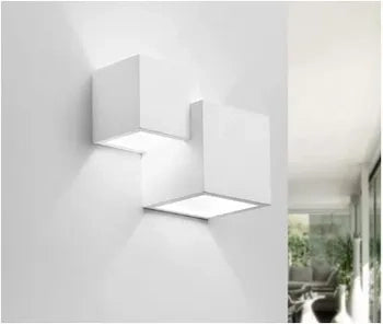 Applique LED Lampada Parete Gesso Moderno Doppio Quadrato Cubo Verniciabile