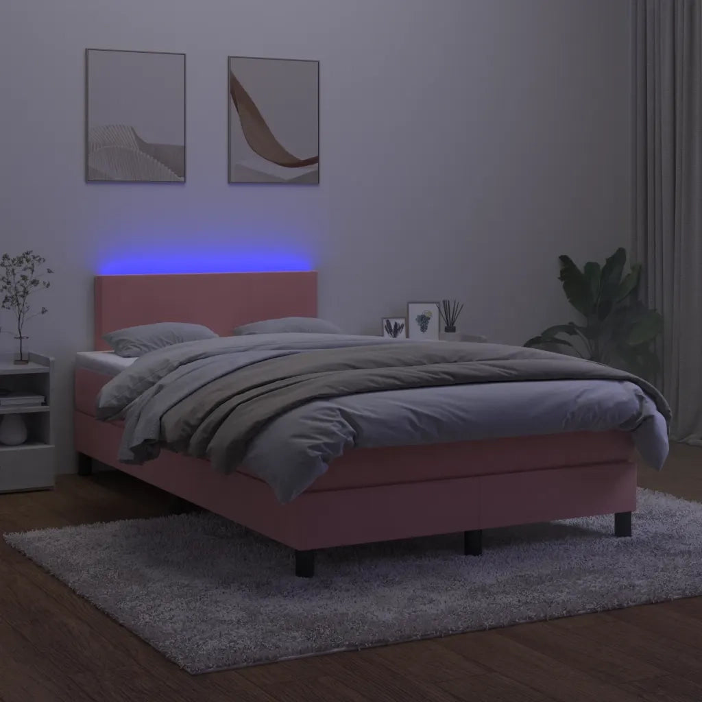 Letto a Molle con Materasso e LED Rosa 120x200 cm in Velluto 3134278