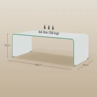 Tavolino in Vetro Temperato Moderno da Salotto con Design Monoblocco, 100x50x35 cm, Trasparente