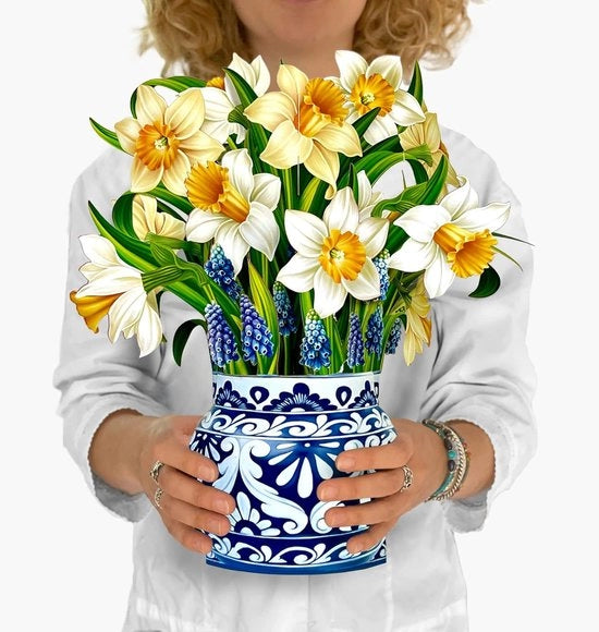 Carta di auguri 3D - Narcisi inglesi, 30 cm Fiori in perpetuo, bouquet di fiori pop-up, cartolina di saluto, cartolina di compleanno & cartolina di auguri con spazio per messaggio e busta