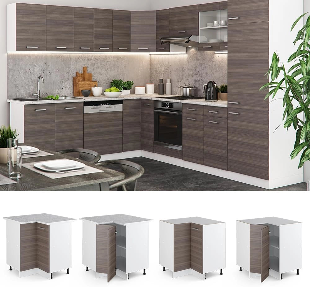 Mobile ad angolo cucina R-Line, Grigio nobile, 75.6 cm senza piano di lavoro, per la libera combinazione all'interno di sistemi cucina modulari
