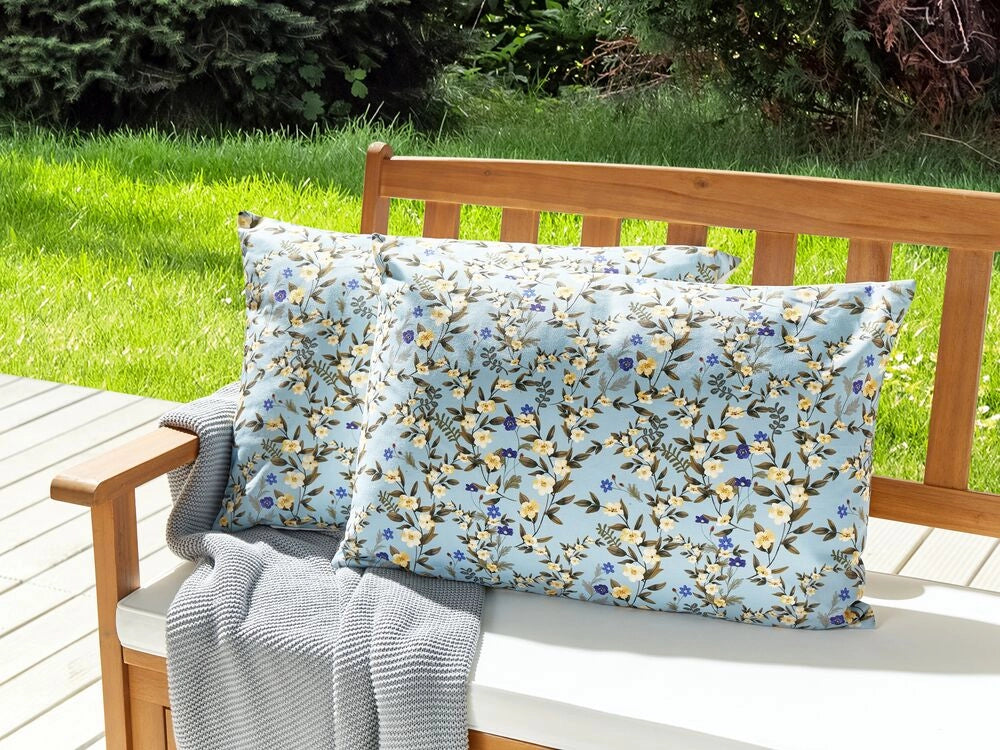 Set di 2 cuscini da esterno in poliestere blu 40 x 60 cm Cuscino rettangolare con stampa floreale da giardino e patio