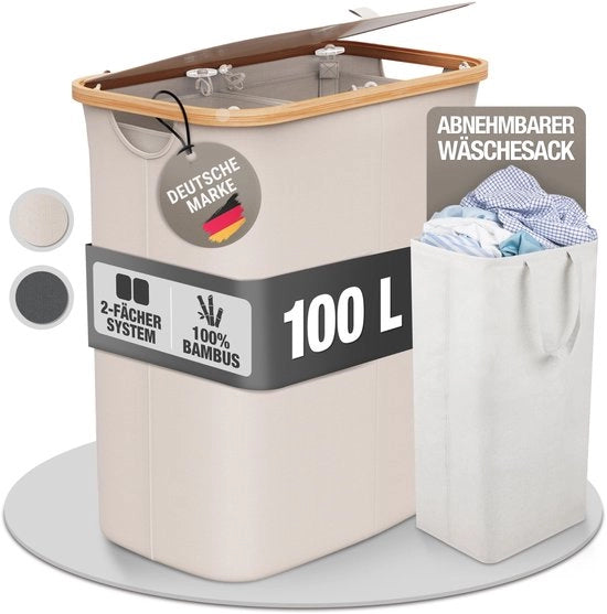 Lavatrice a coperchio singolo 2 cassetti 100 litri tessuto di bambù beige grande - lavatrice con maniglia sciacquatrice lavatrice