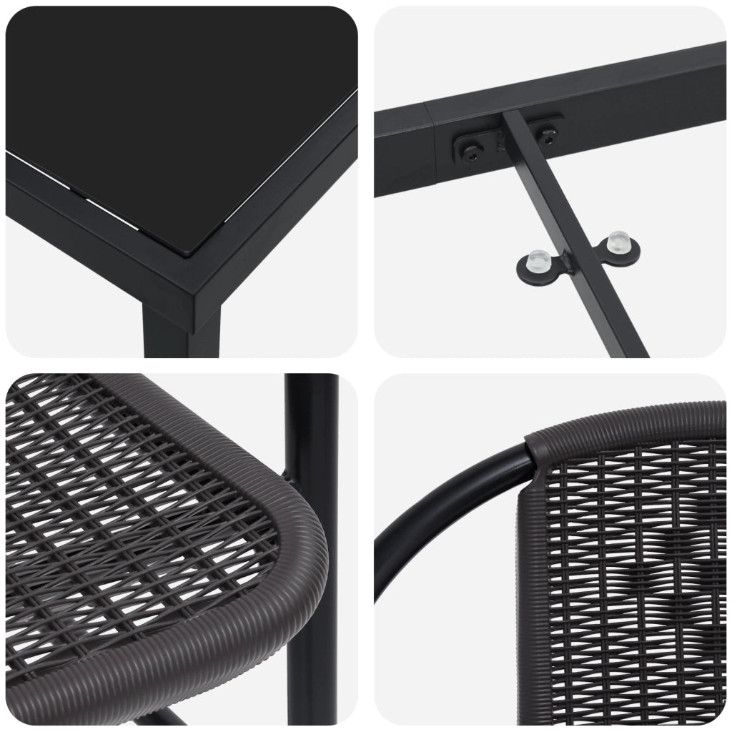 Set da Pranzo da Giardino 7 Pezzi Nero Polyrattan