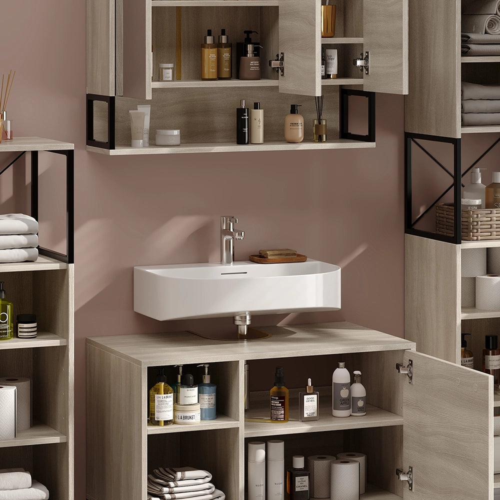 Vicco Set di mobili da bagno Quercia/nero 4 parti