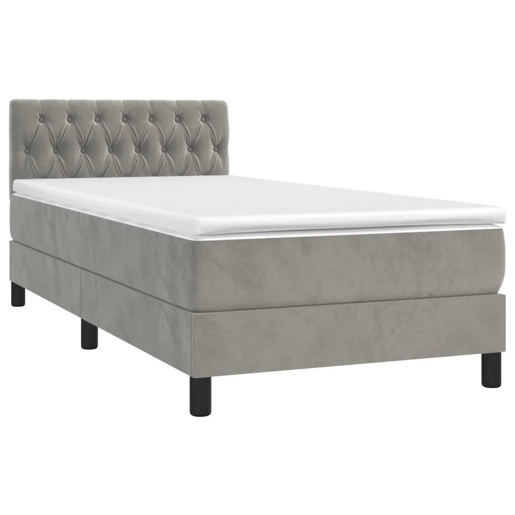 Letto a Molle con Materasso e LED Grigio Chiaro 90x200 cm Velluto