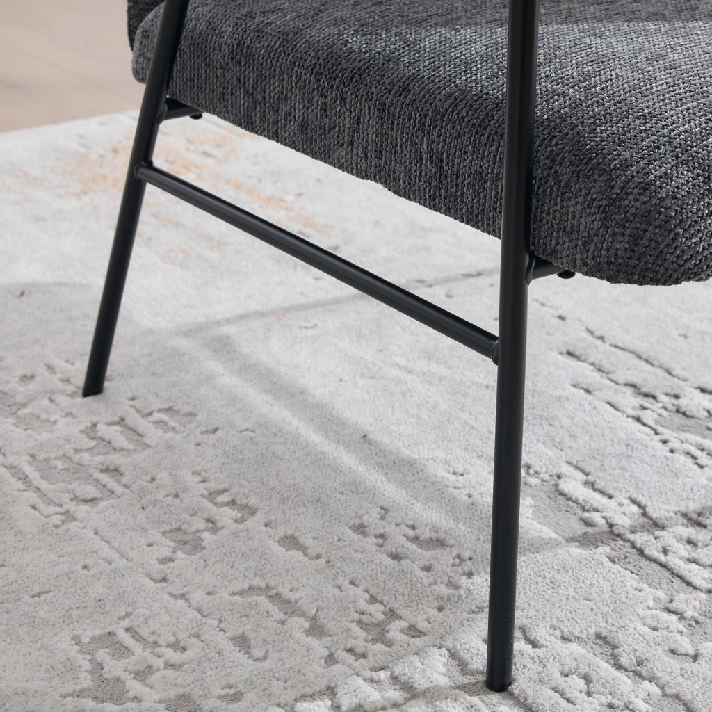 Poltrona moderna in chenille grigio scuro con tavolino laterale e 2 tasche portaoggetti