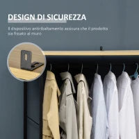 Appendiabiti in Stile Industriale con 2 Cassetti e 4 Ripiani Aperti in Dotazione, in Acciaio e Truciolato, 130x40x180cm, Color Legno e Nero