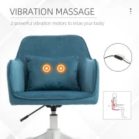 Sedia da Ufficio in Velluto con Funzione Massaggio e Cuscino Lombare Integrato, Altezza Regolabile, Girevole a 360°, Blu