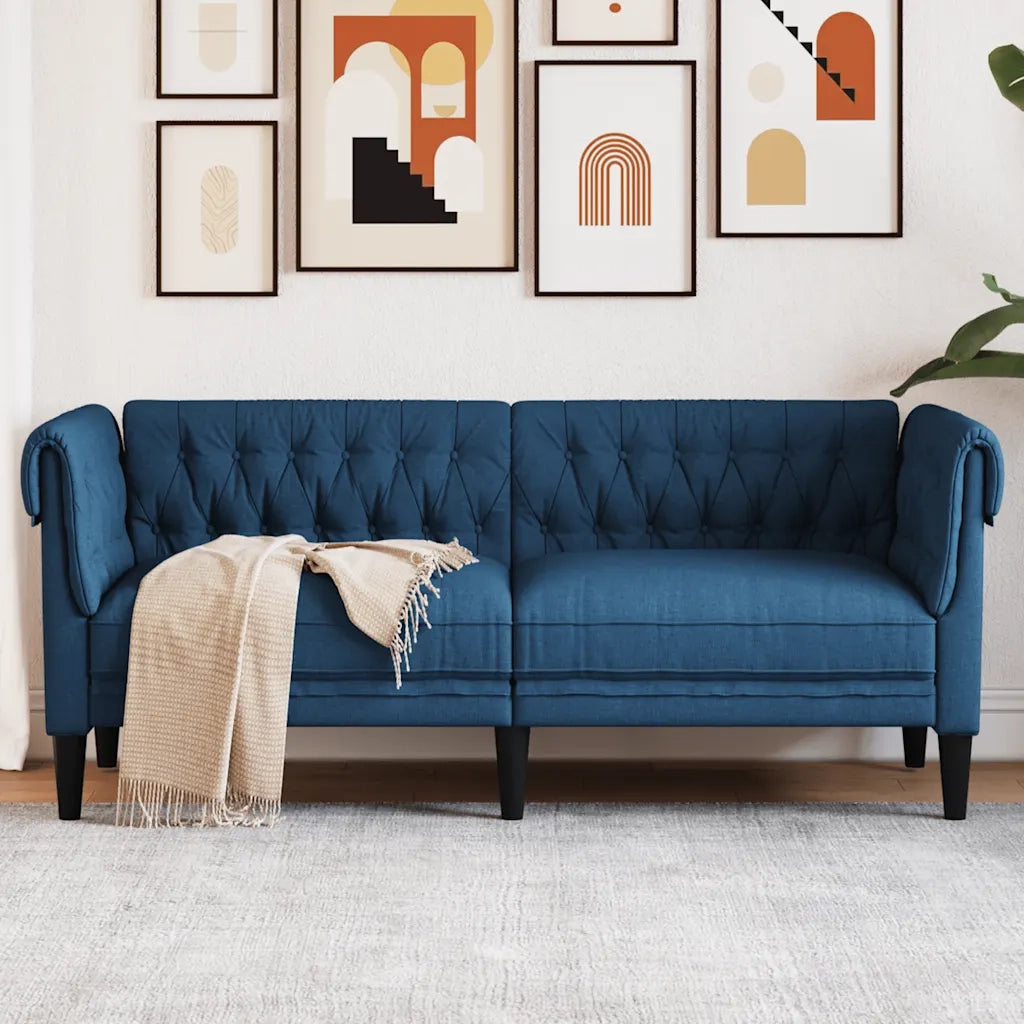 Divano Chesterfield a 2 Posti Blu in Tessuto 372553