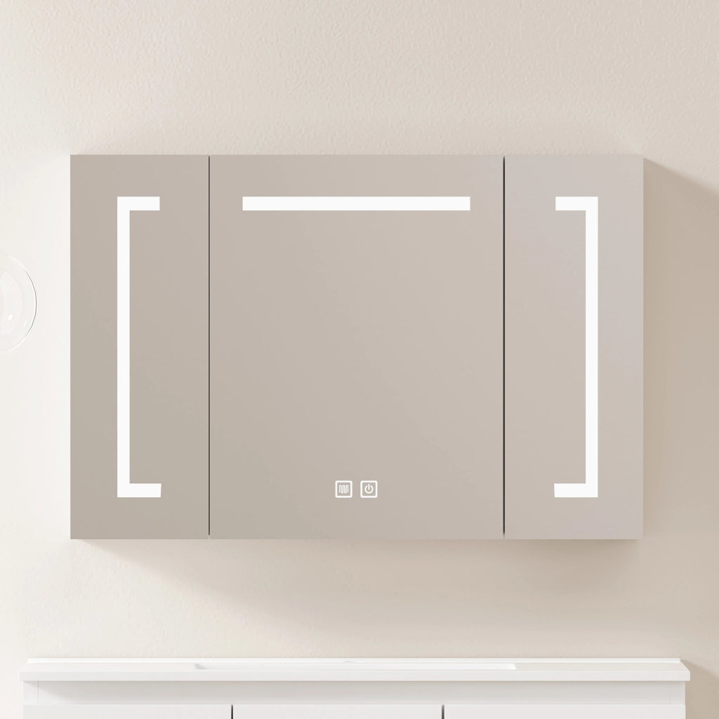 Armadietto Specchio con LED e Ripiani ¨C MINIMAL ¨C Bagno, Bianco, 90 cm
