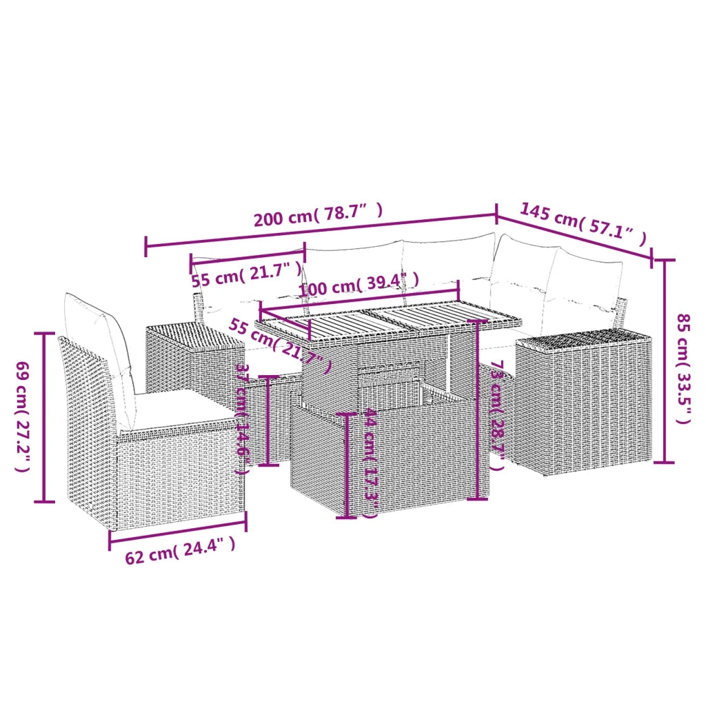 Set Divano da Giardino 6 pz con Cuscini Grigio in Polyrattan