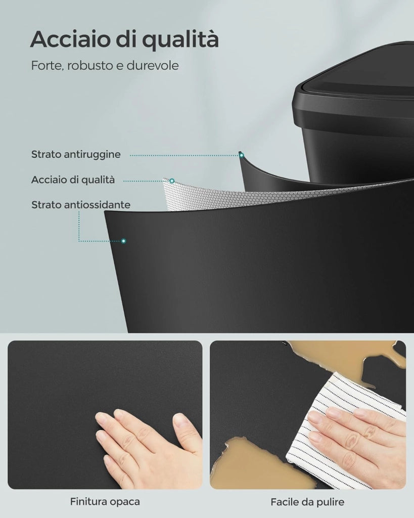 SONGMICS Cestino da Cucina, Pattumiera per Rifiuti da 50 L, Cestino a Pedale in Metallo con Coperchio, Alto e Grande, Nero LTB530B5002