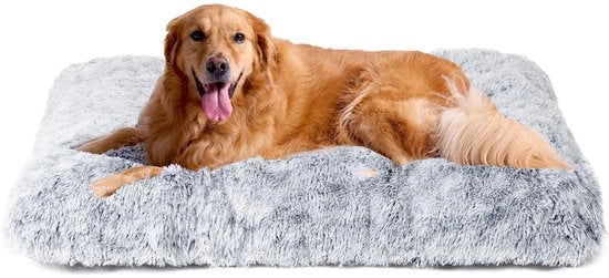 Letto Fluff per Cani Grandi XL, Cuscino per Cani Lavabile, Matto per Cani con Piuma Lunga Antiscivolo, Grigio, 112x85cm
