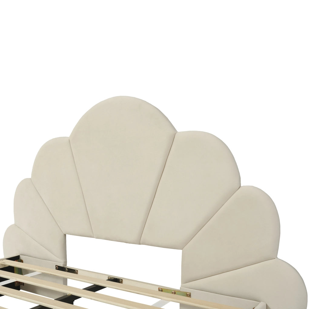 Letto imbottito 140x200 cm con testiera floreale in velluto beige