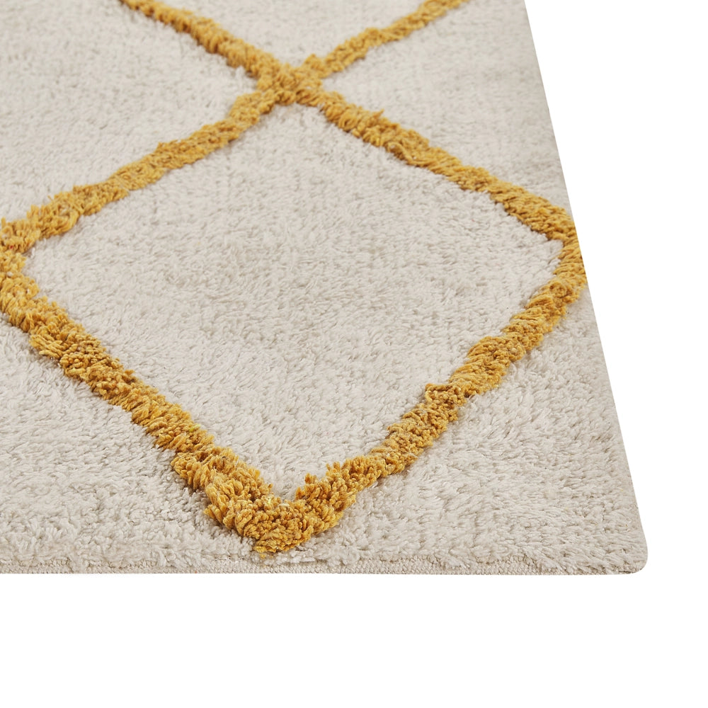 Tappeto in cotone bianco e giallo motivo a geometrico 160 x 230 cm camera da letto soggiorno ingresso