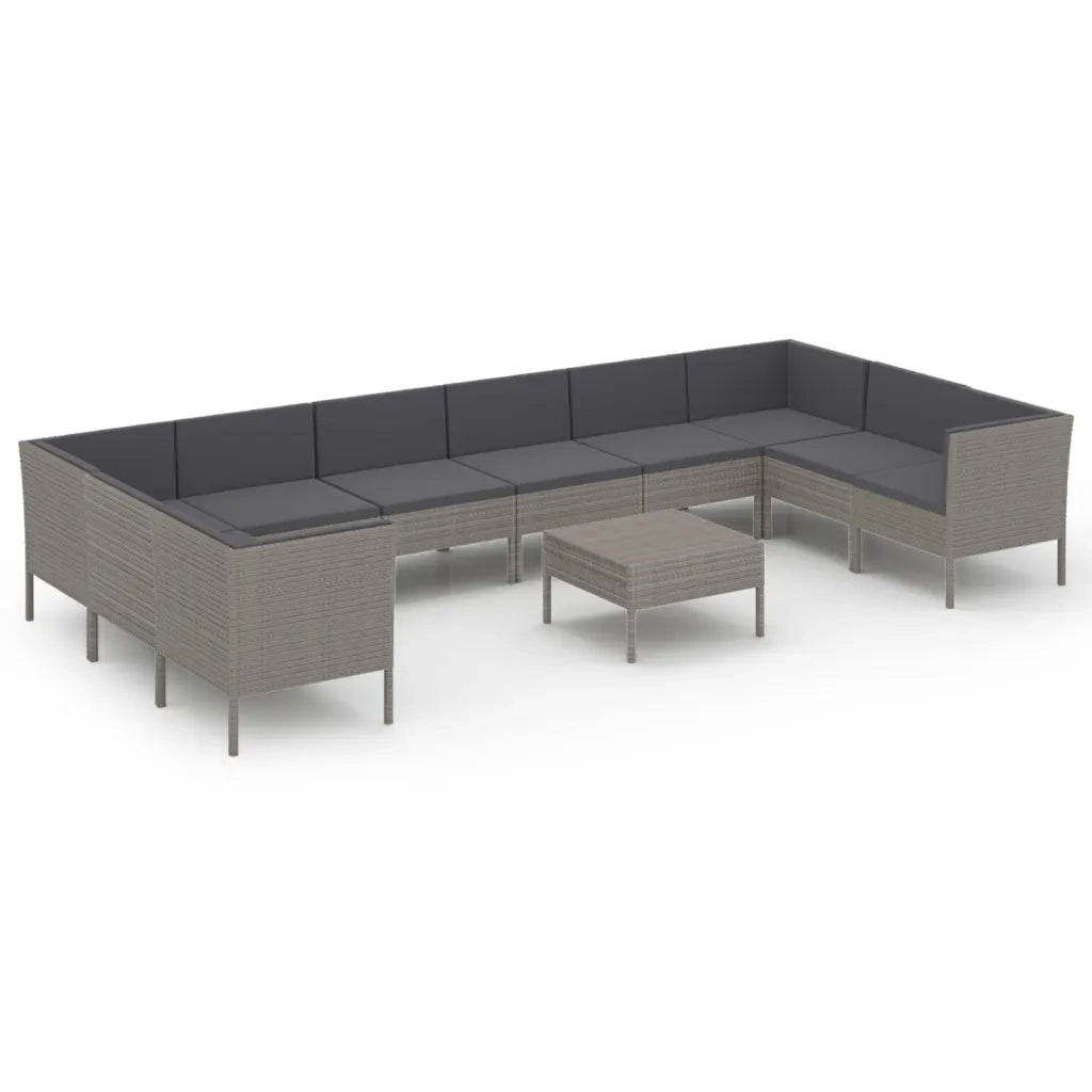 Set Divani da Giardino 11 pz con Cuscini in Polyrattan Grigio 3094634