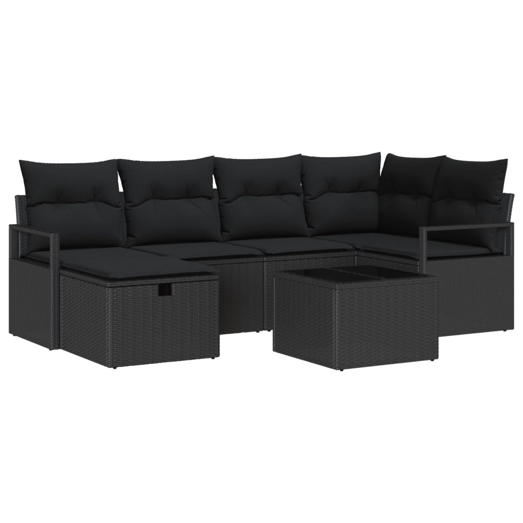 Set di Divani da Giardino  7 Pezzi con Cuscini Nero Polyrattan