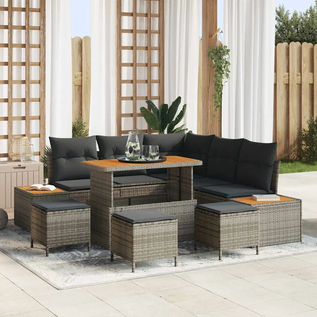 Set Divano da Giardino 9 pcs Grigio polyrattan