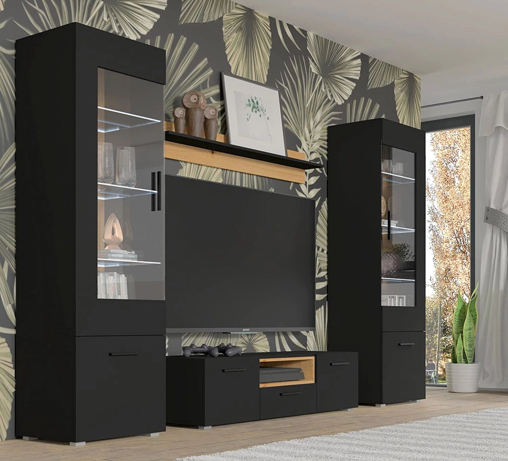 MOBILE SCAFFALE LIBRERIA SOSPESO SOGGIORNO ANETTE 115x20x20cm NERO OPACO ROVERE