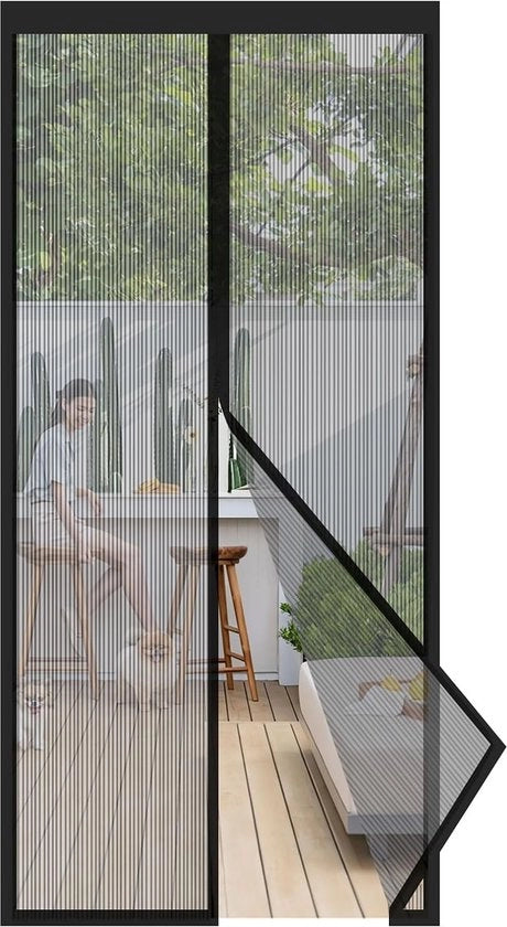 Veloce schermo magnetico per finestra senza forare, sicuro per gatti, tenda per finestra, balcone, schermo magnetico, protezione insetti, protezione zanzare con adesivo ampio, 90 x 210 cm, nero