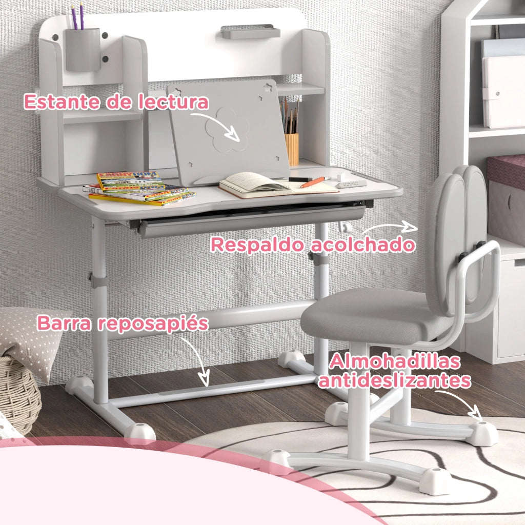 Scrivania e Sedia per Bambini Regolabile in Altezza ¨C zephmum ¨C Grigio 80x55x107,5 cm