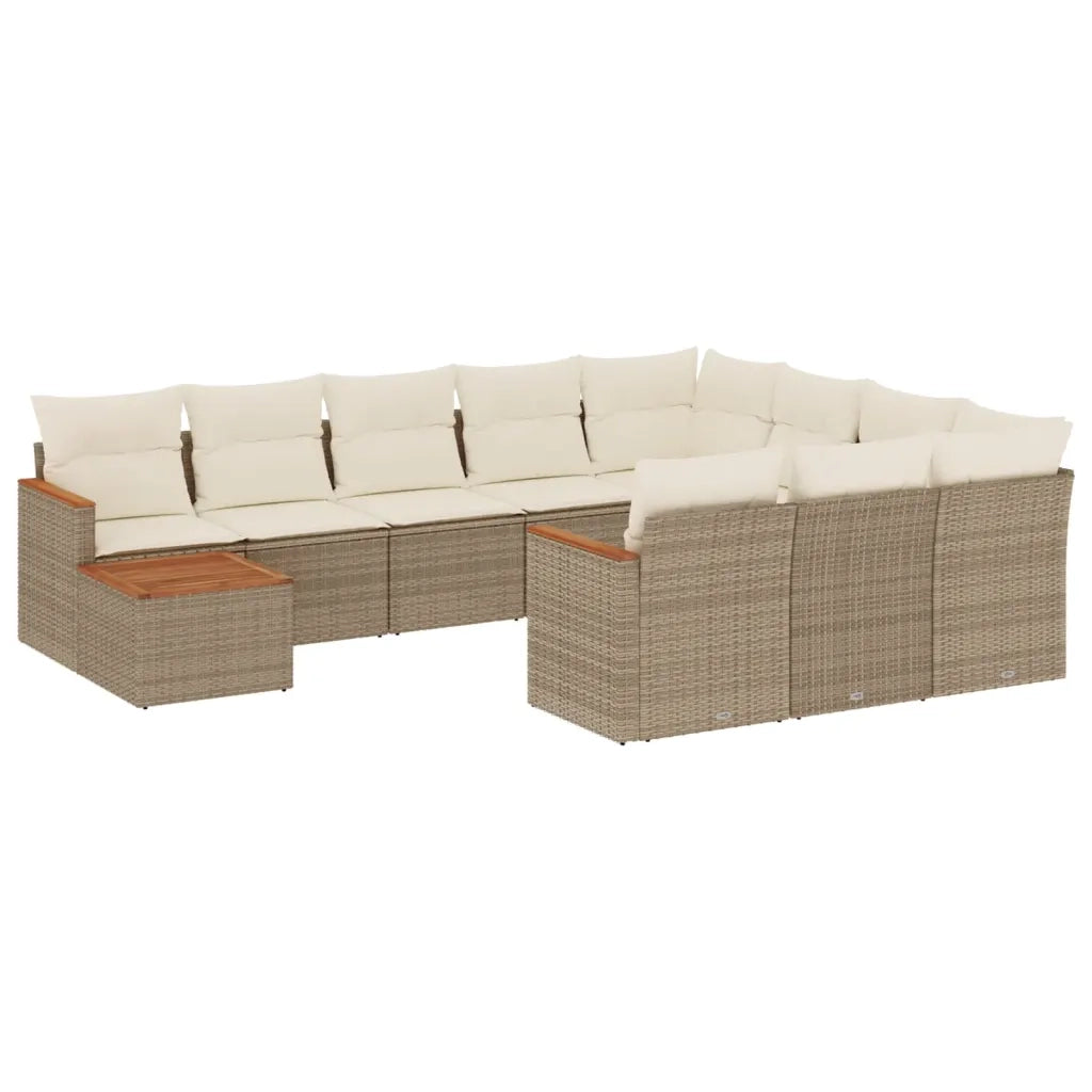 Set Divani da Giardino 11 pz con Cuscini Beige in Polyrattan 3226366