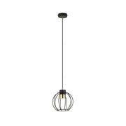 Sospensione Minimal Orfeo 1 Luce In Acciaio Nero A Gabbia Con Oro
