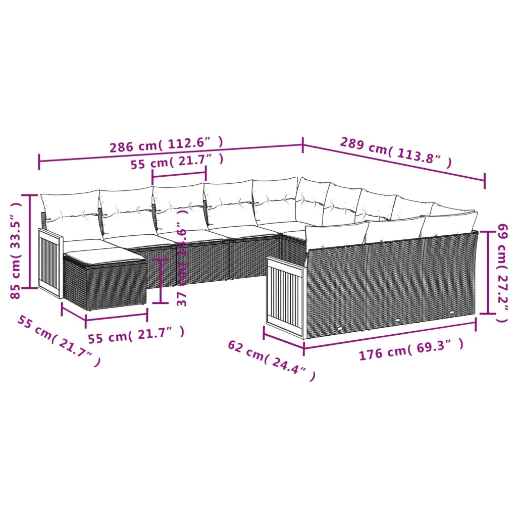 Set Divani da Giardino 12 pz con Cuscini Beige in Polyrattan 3228264