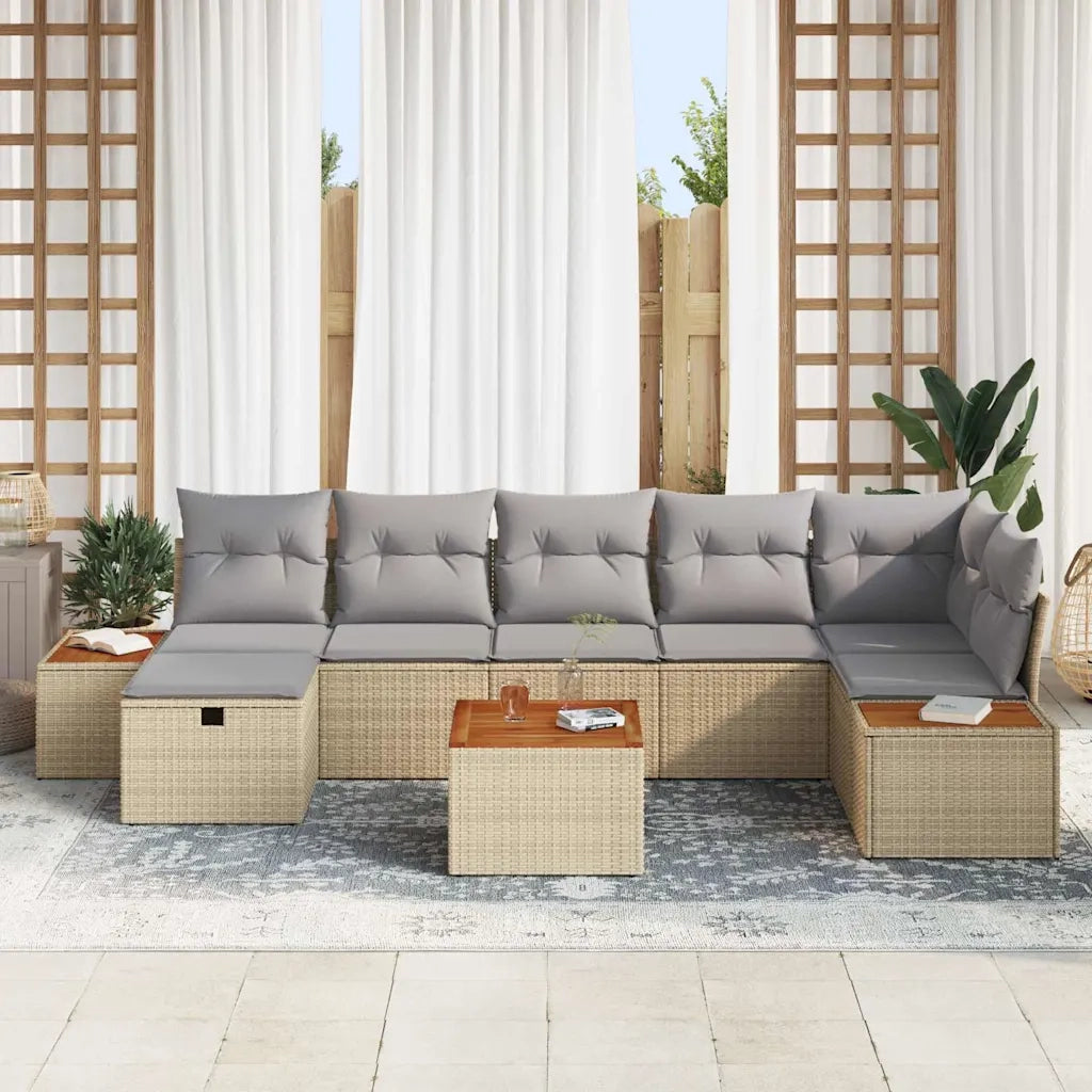 Set Divano da Giardino con cuscino 8 pcs Beige polyrattan 3359647