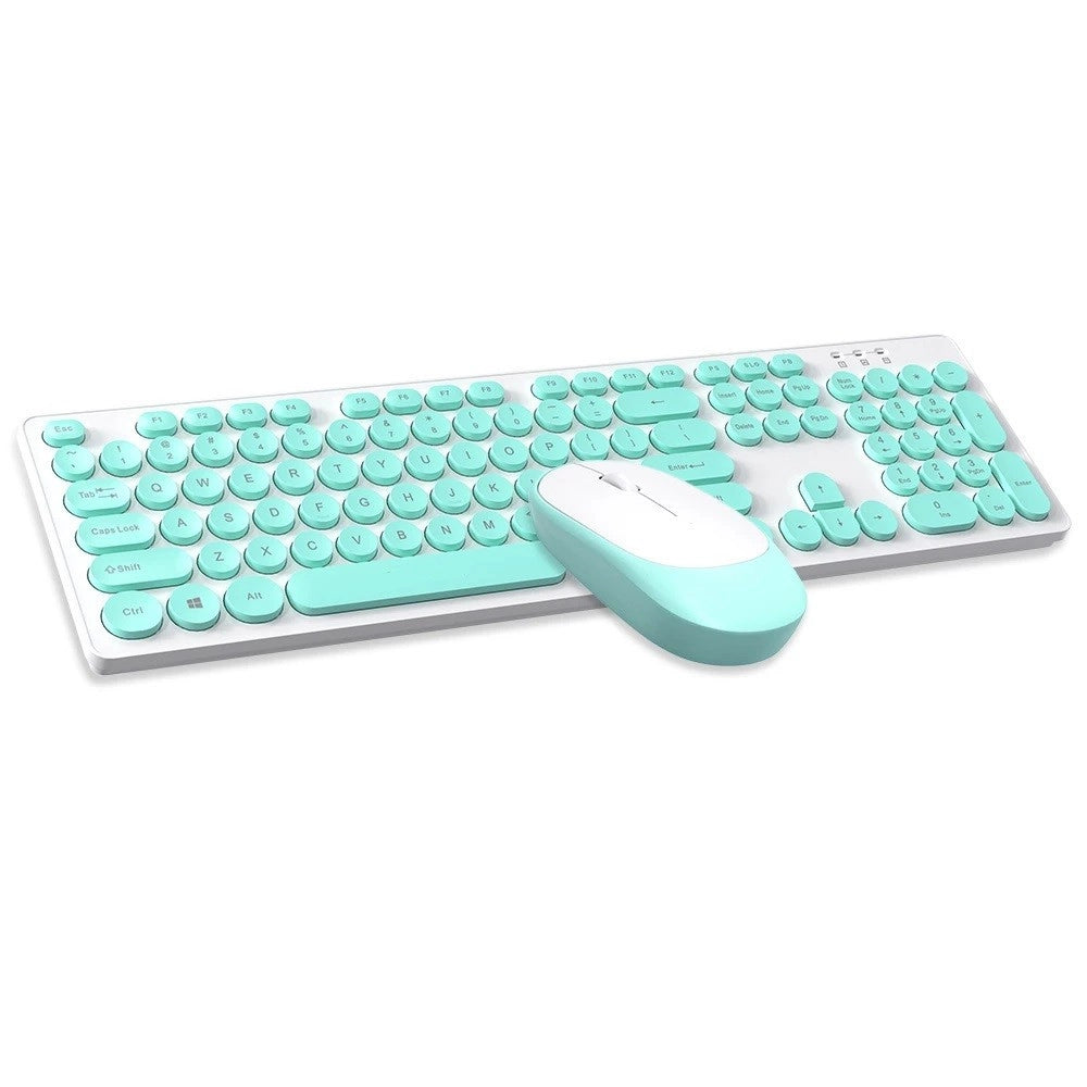 Trade Shop - Set Tastiera Mouse Senza Fili 2.4g Combo Retro Keycap Rotondo Pc Laptop Tf770 -