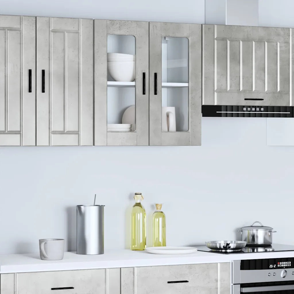 Pensile da Cucina con Porta in Vetro-Mobile Cucina da Parete Porto Grigio Cemento 820776