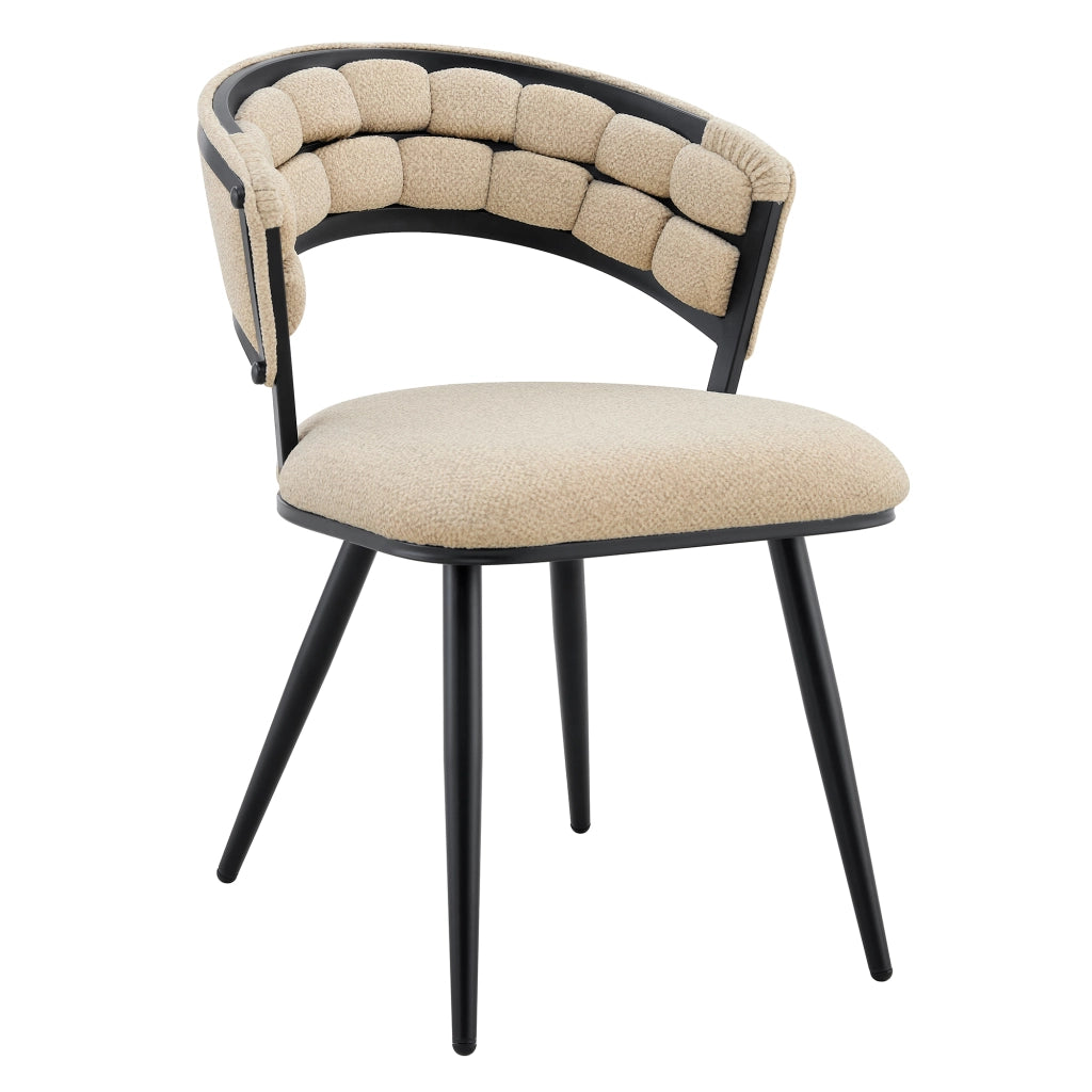 Sedia da Pranzo Set da 2 con Schienale Trapuntato e Gambe in Metallo in Velluto Beige e Nero