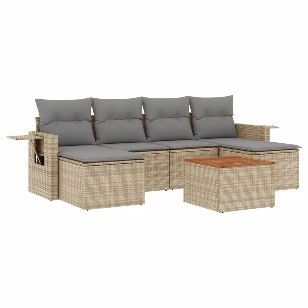 Set Divani da Giardino 7 pz con Cuscini Beige in Polyrattan 3224687