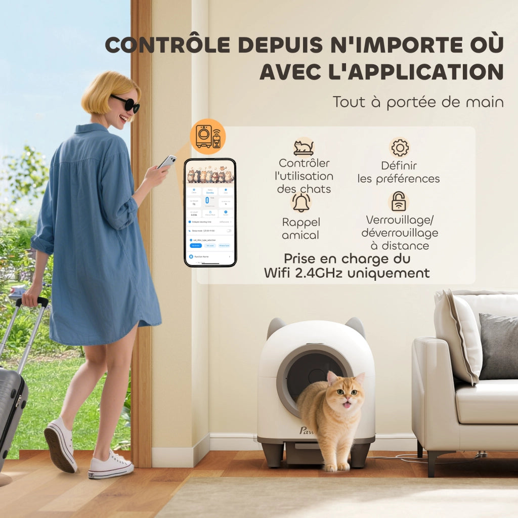 Lettiera autopulente per gatti 80L ¨C Xylo ¨C controllo app, 55,5x51x60 cm, bianco